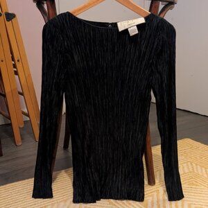 Vintage Mary McFadden Black Pleated Long Sleeve Blouse, Size Small